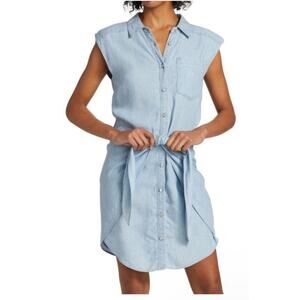 Veronica Beard Allison Tie Accent Chambray Linen blend Dress size 4 Retail $398